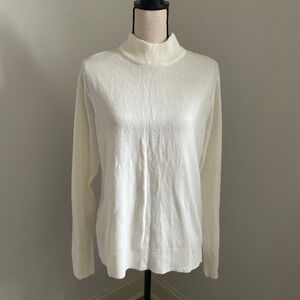 White Mock Neck Sweater Womens Size‎ Large Clean Girl Minimalist Everyday Chic